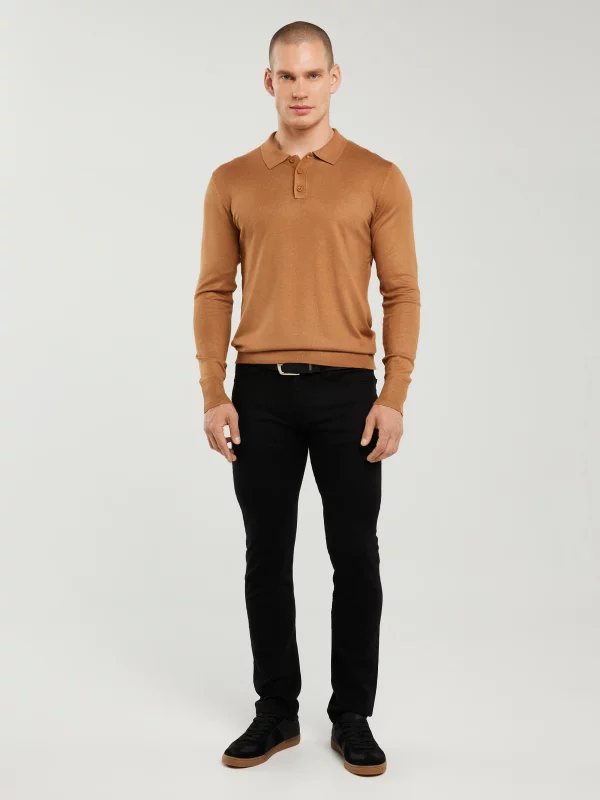 Sweter męski z kołnierzykiem polo brązowy Bradson 802