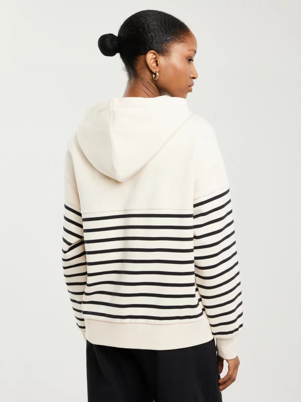 Bluza damska z kapturem rozpinana w paski kremowa Selina 103