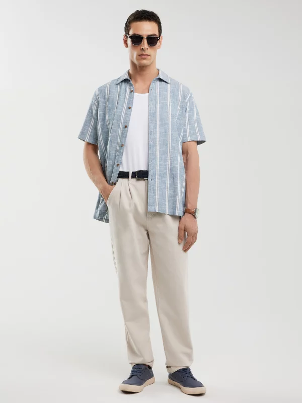 Koszula męska bawełniana w pasy niebieska Luizner 401