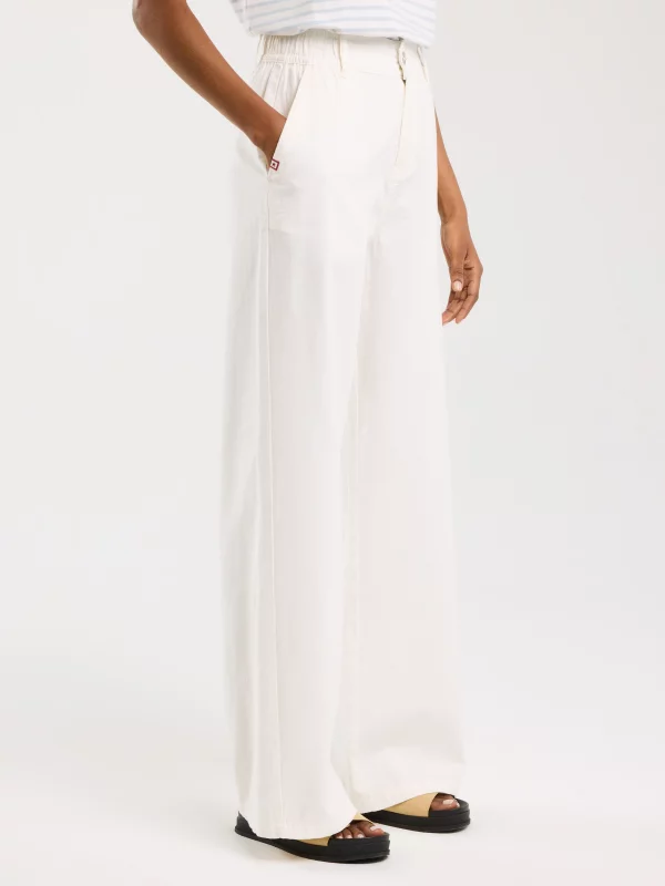 Spodnie damskie z szeroką nogawką z dodatkiem lnu białe Malu 101