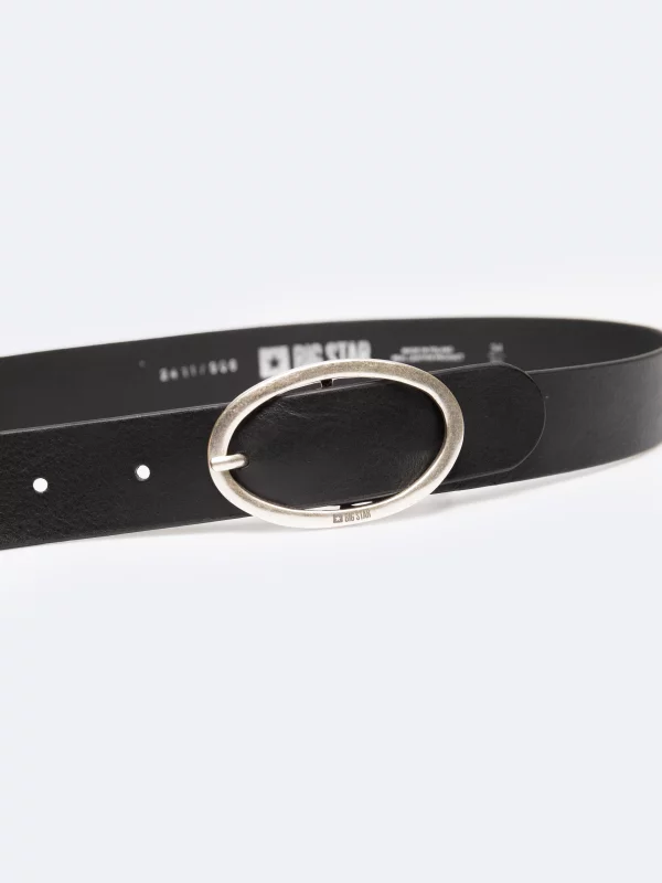 Pasek damski skórzany z owalną klamrą czarny 2411 906