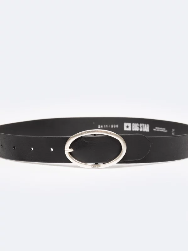 Pasek damski skórzany z owalną klamrą czarny 2411 906