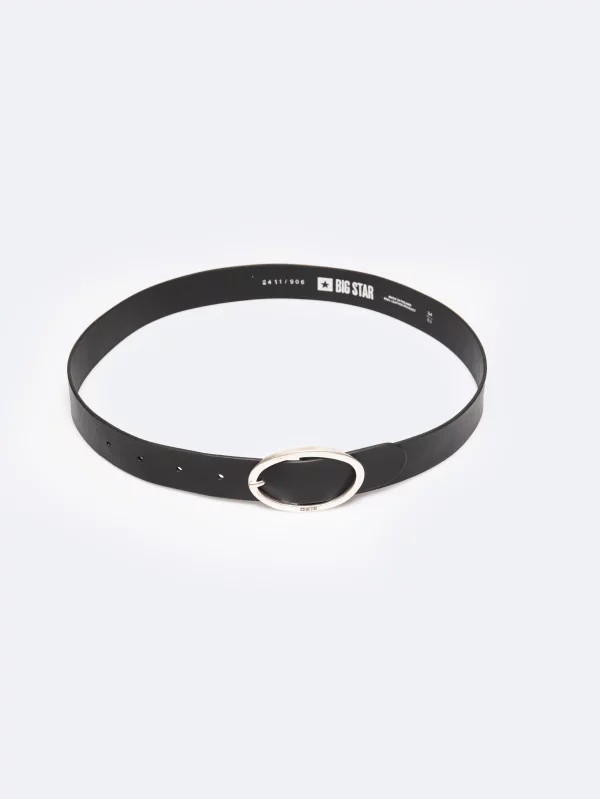 Pasek damski skórzany z owalną klamrą czarny 2411 906