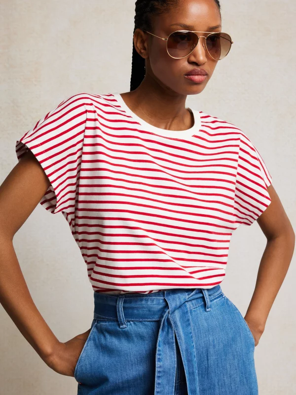 Koszulka damska w paski biało-czerwona Aleksa 603