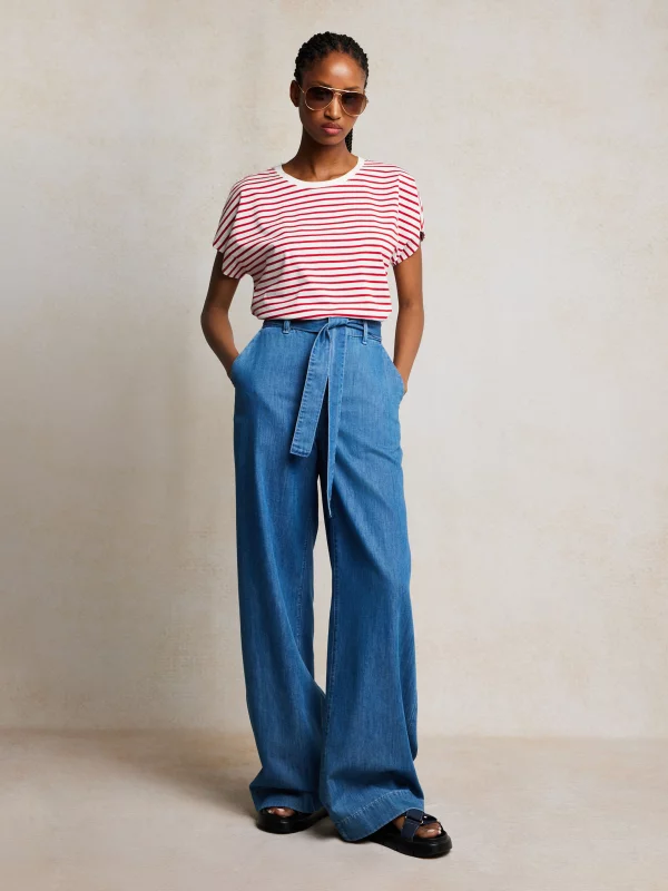 Jeansy damskie wide z paskiem niebieskie Julii 312