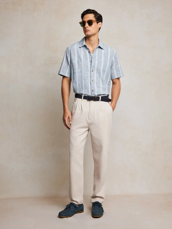 Koszula męska bawełniana w pasy niebieska Luizner 401