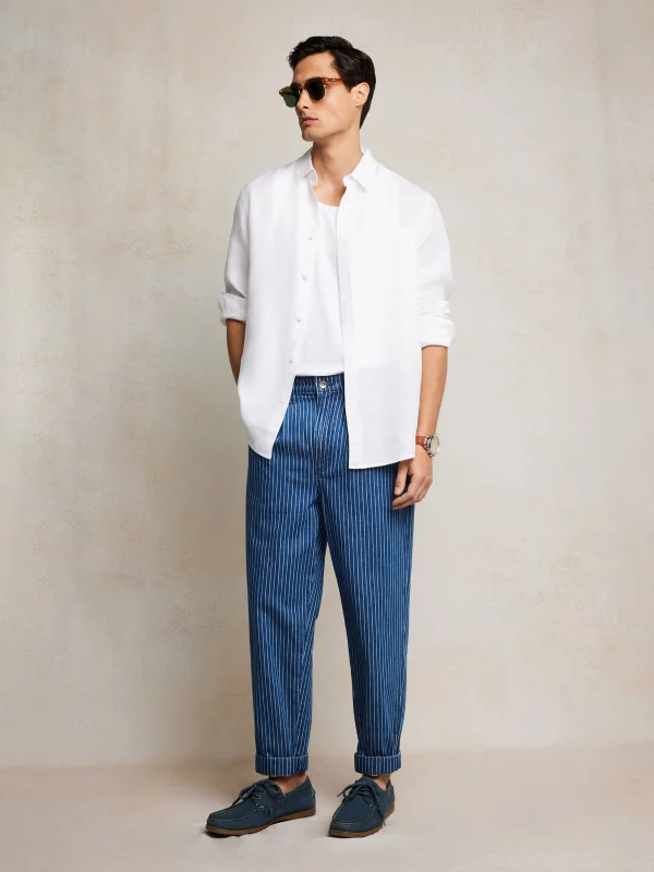 Jeansy męskie loose w prążek granatowe Temir 540