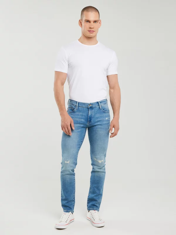 Jeansy męskie skinny z przetarciami niebieskie Jeffray 298