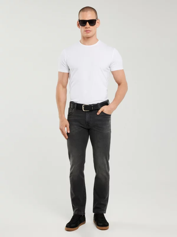 Jeansy męskie dopasowane z przetarciami czarne Martin 953