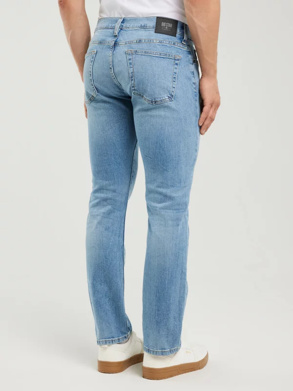 Jeansy męskie dopasowane z przetarciami jasnoniebieskie Tobias 295