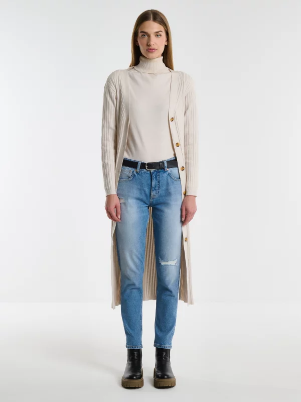 Kardigan damski długi kremowy Neka 102