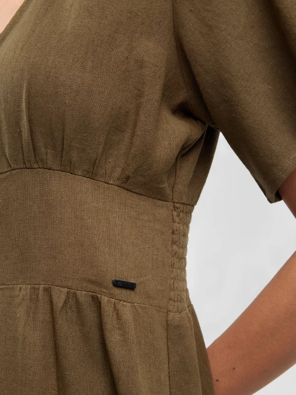 Sukienka damska midi lniana khaki Victorine 303