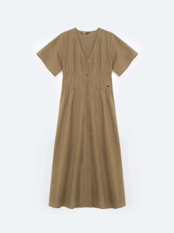 Sukienka damska midi lniana khaki Victorine 303