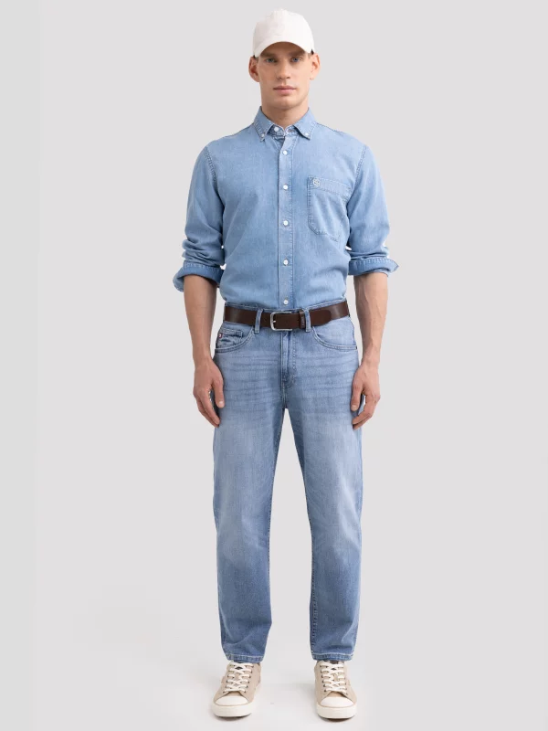 Koszula męska z imitacji jeansu niebieska Jason 147