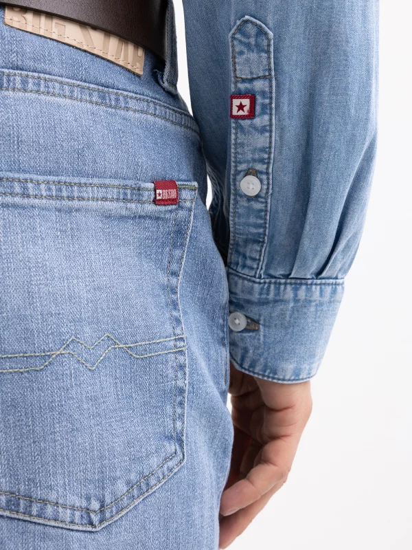 Koszula męska z imitacji jeansu niebieska Jason 147