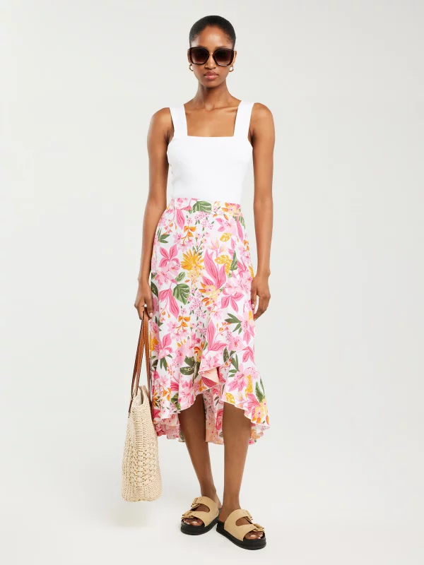 Spódnica damska midi z wiskozy z falbaną w kwiaty Tyla 000