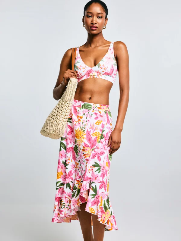 Spódnica damska midi z wiskozy z falbaną w kwiaty Tyla 000