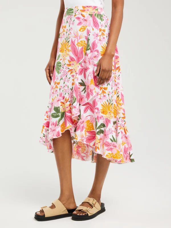 Spódnica damska midi z wiskozy z falbaną w kwiaty Tyla 000