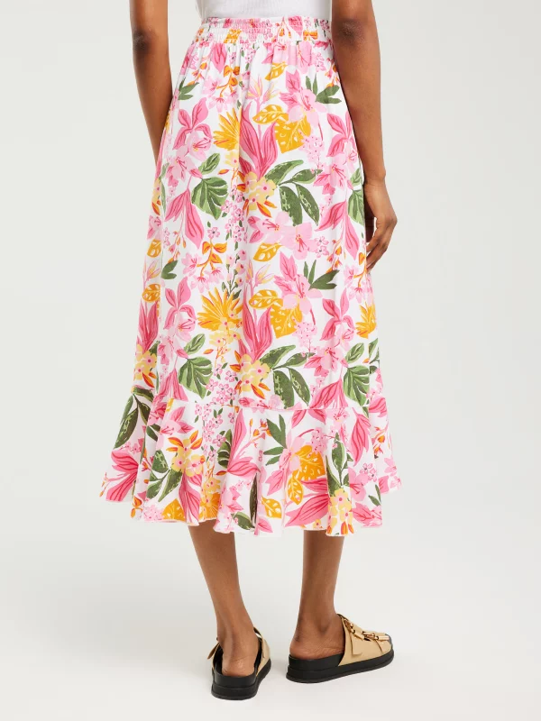 Spódnica damska midi z wiskozy z falbaną w kwiaty Tyla 000