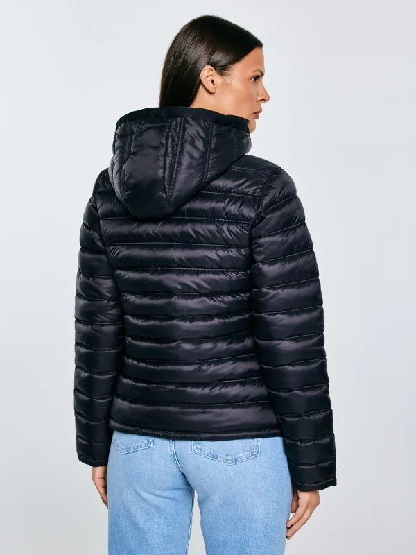 Kurtka damska pikowana z odpinanym kapturem czarna Azeala23 906