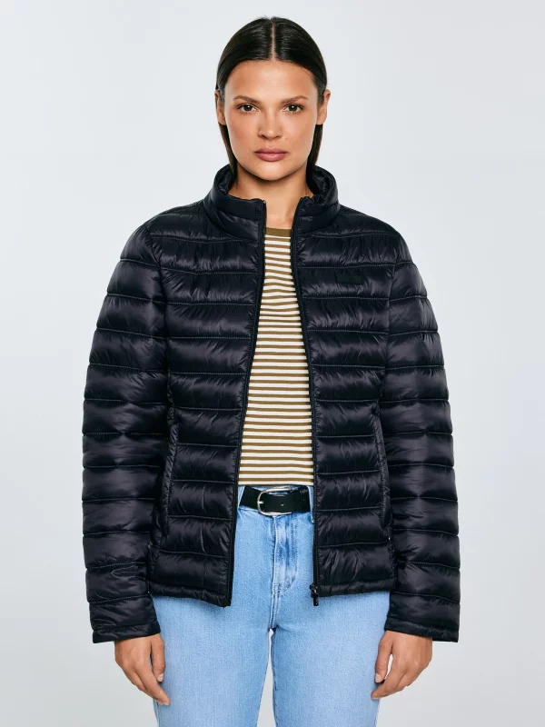 Kurtka damska pikowana z odpinanym kapturem czarna Azeala23 906