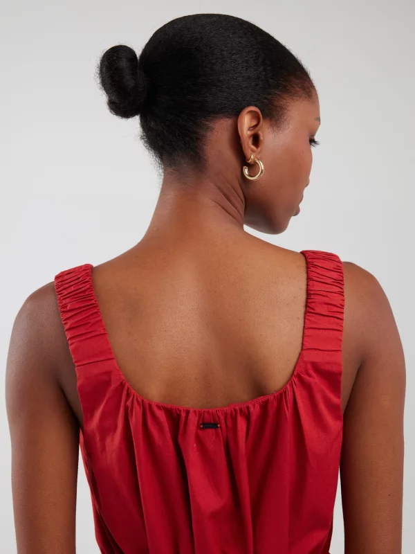 Sukienka damska midi na ramiączkach z paskiem ceglano-czerwona Ruena 704