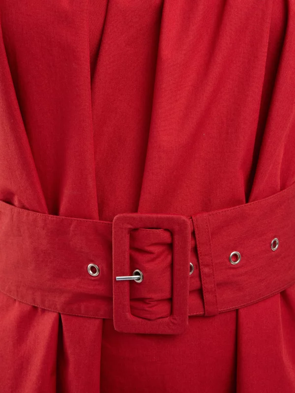 Sukienka damska midi na ramiączkach z paskiem ceglano-czerwona Ruena 704