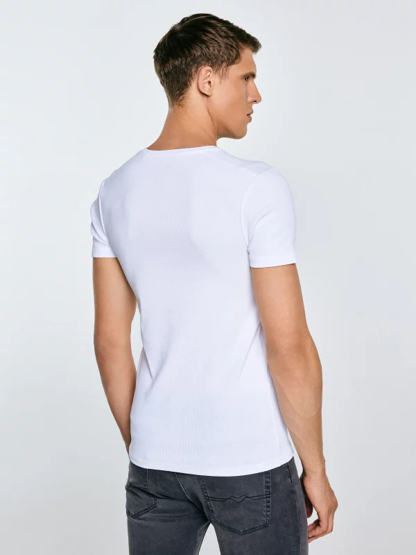 Koszulka męska z prążkowanej dzianiny biała Basicag 101