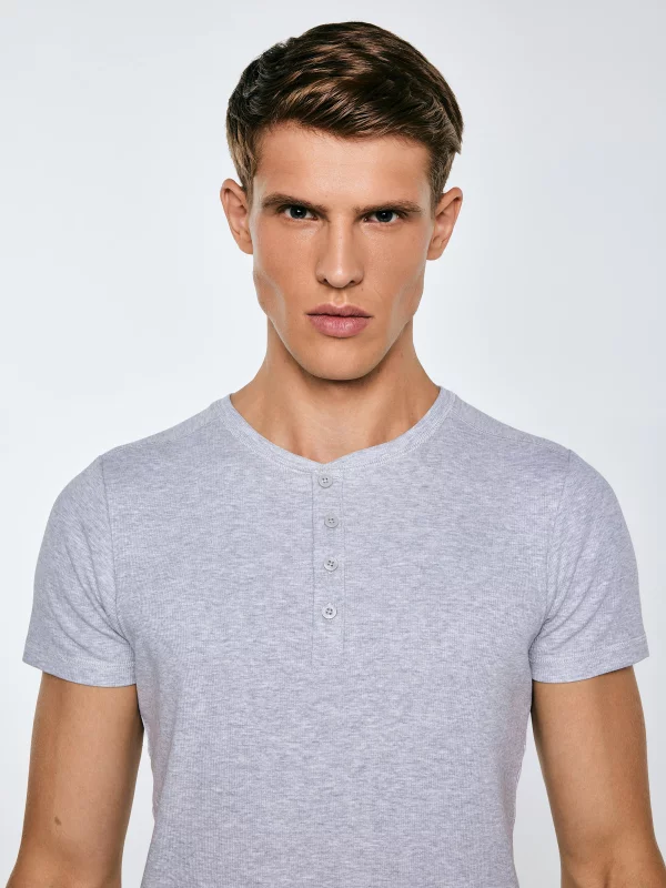 Koszulka męska z prążkowanej dzianiny szara Basicag 901