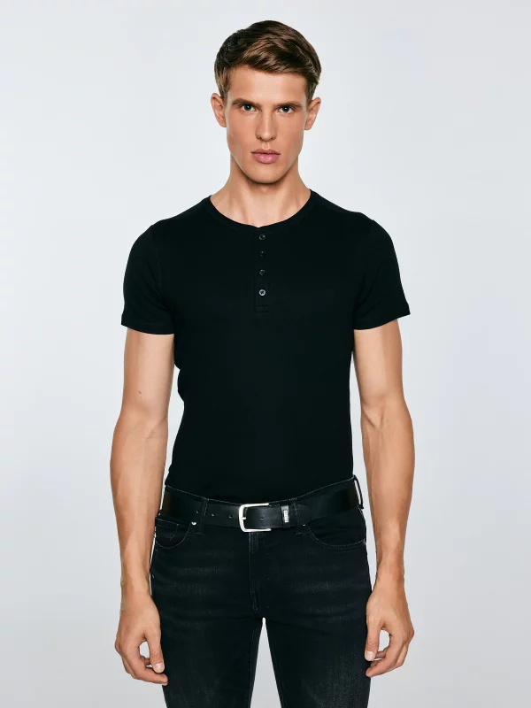 Koszulka męska z prążkowanej dzianiny czarna  Basicag 906