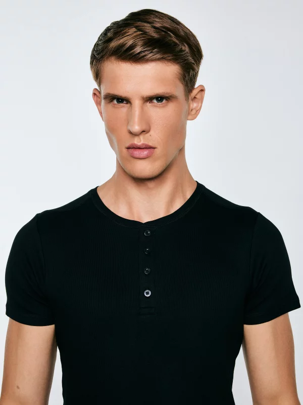 Koszulka męska z prążkowanej dzianiny czarna  Basicag 906
