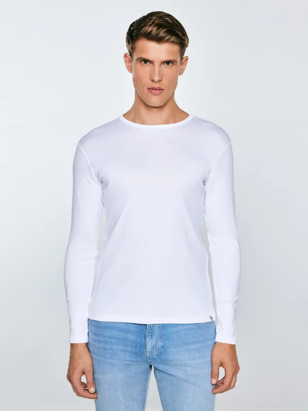 Koszulka męska z długim rękawem biała Classical 101