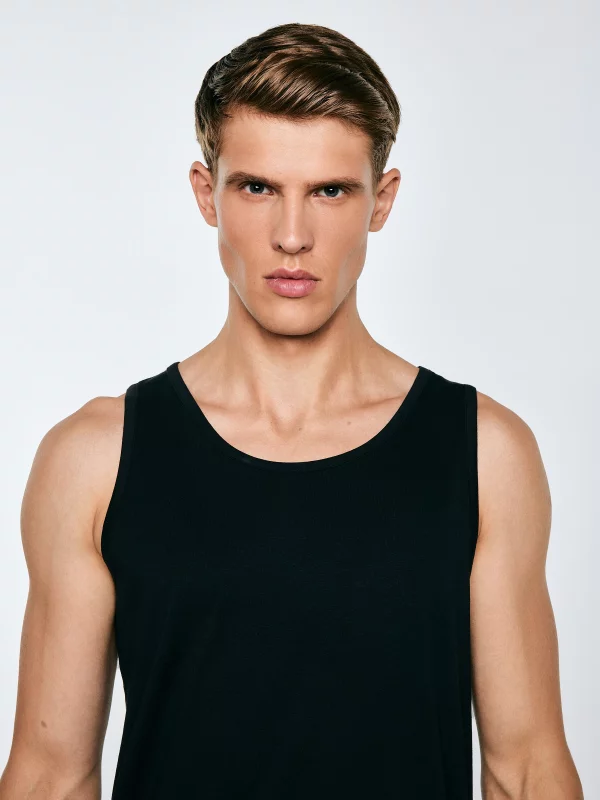 Koszulka męska slim bez rękawów czarna Dero 906