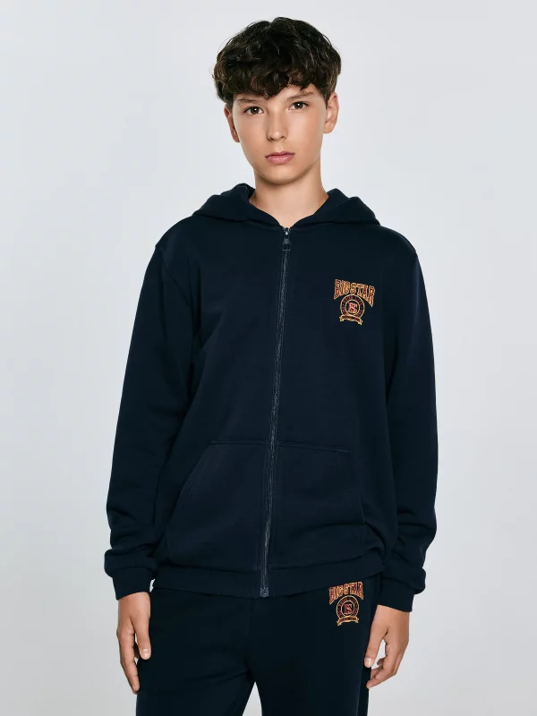 Bluza chłopięca rozpinana z kapturem granatowa Aron 403