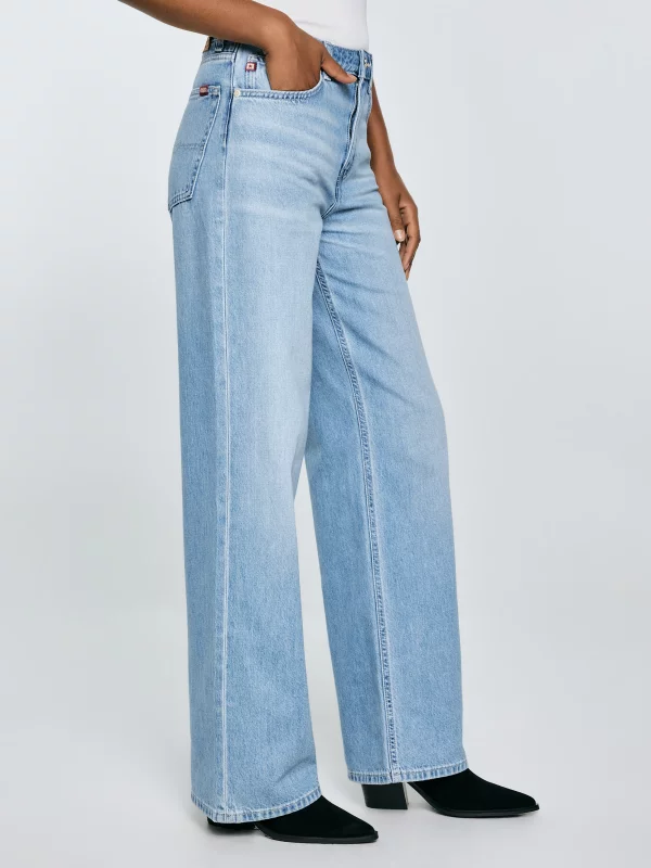 Jeansy damskie z szeroką nogawką niebieskie Atrea 195