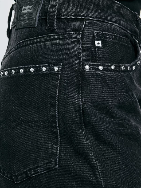 Jeansy damskie z szeroką nogawką z ozdobnymi dżetami czarne Atrea 929