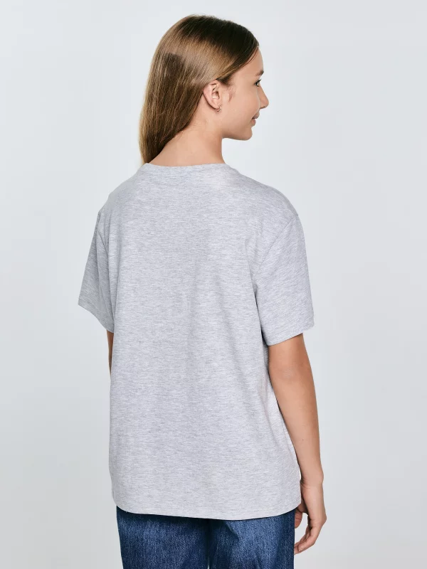 Koszulka dziewczęca oversize z nadrukiem szara Emillia 901