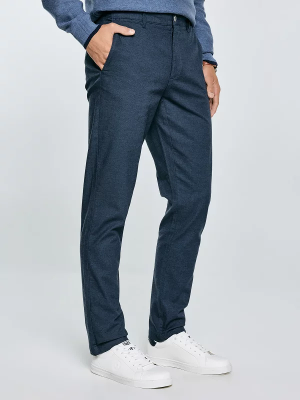 Spodnie męskie chinosy w drobny wzorek granatowe Erhati 403