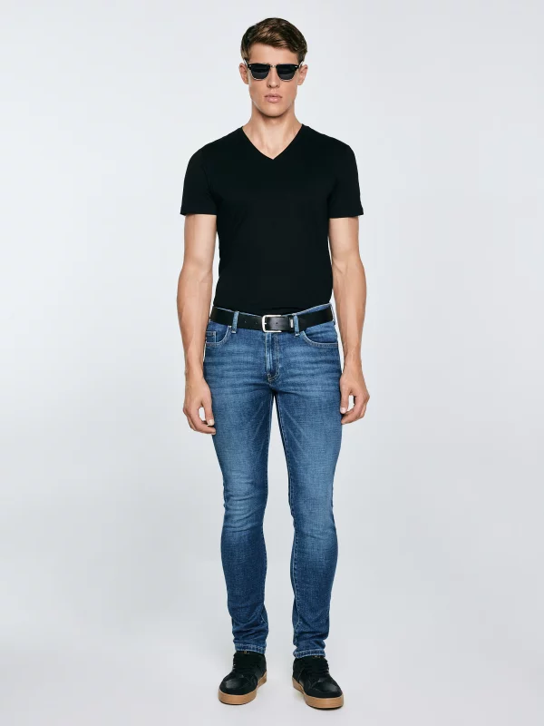 Jeansy męskie skinny z przetarciami niebieskie Jeffray 366