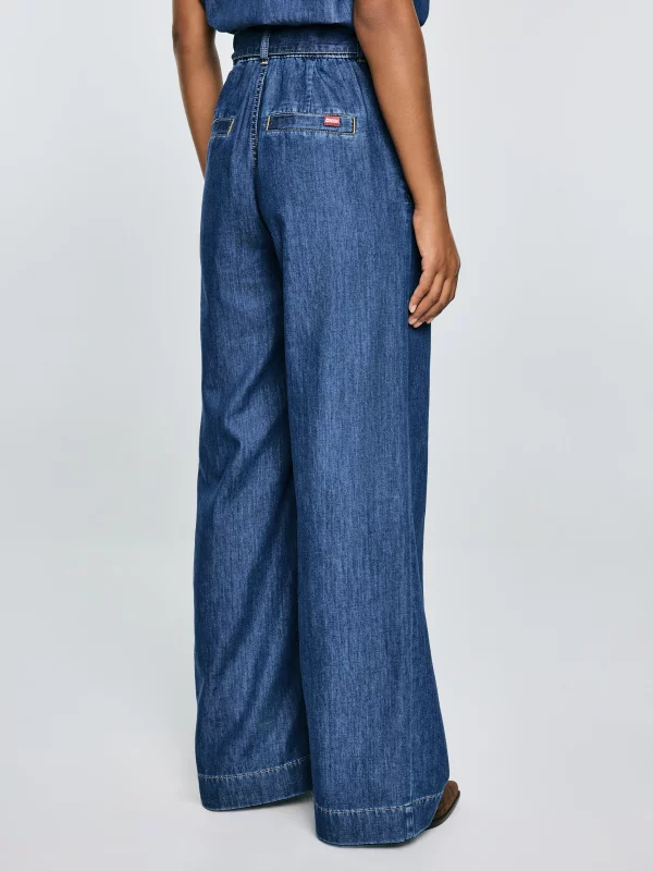 Jeansy damskie wide z paskiem granatowe Julii 398