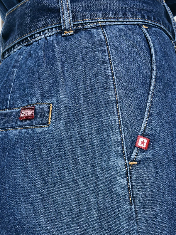 Jeansy damskie wide z paskiem granatowe Julii 398