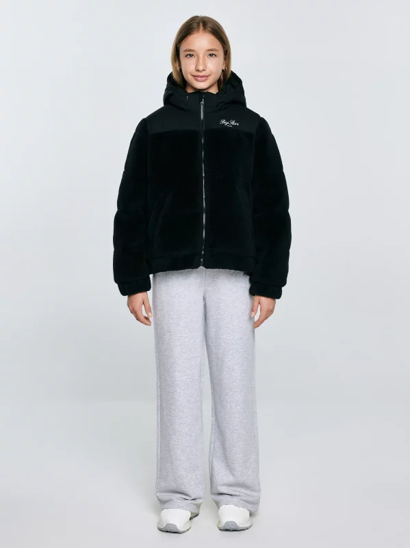 Kurtka dziewczęca pudełkowa z futerkiem czarna Kesja 906 - Kolor