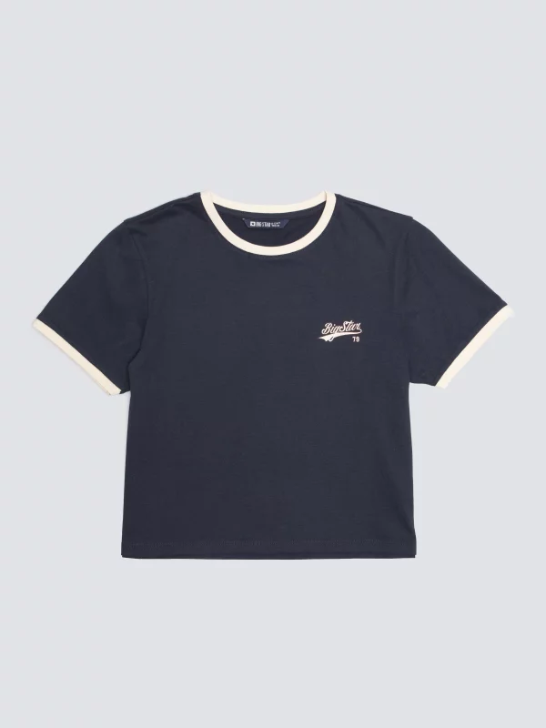 Koszulka dziewczęca z kontrastowym wykończeniem granatowa Kola 403