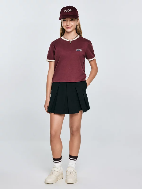 Koszulka dziewczęca z kontrastowym wykończeniem bordowa Kola 604