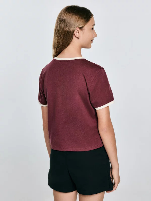 Koszulka dziewczęca z kontrastowym wykończeniem bordowa Kola 604
