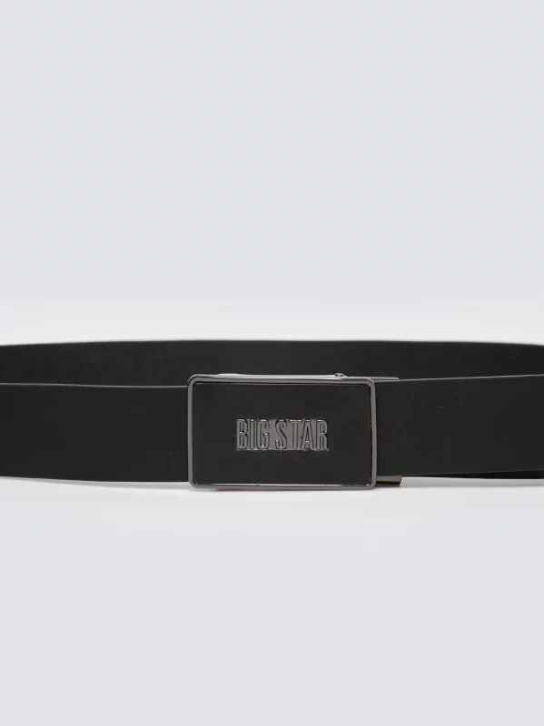 Pasek męski skórzany z automatyczną klamrą z logo czarny Konrado 906