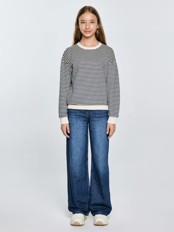 Bluzka dziewczęca w paski granatowa-beżowa Lanla 403