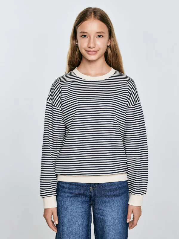 Bluzka dziewczęca w paski granatowa-beżowa Lanla 403