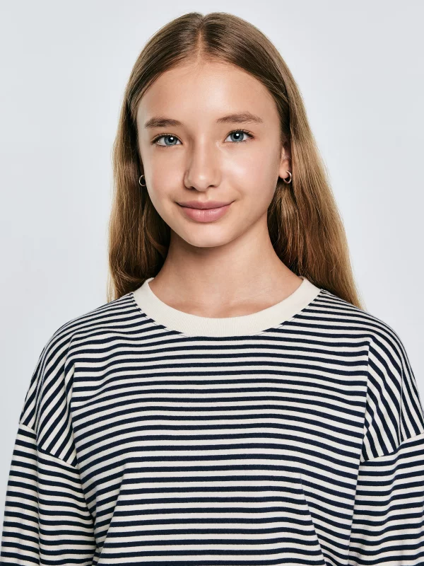 Bluzka dziewczęca w paski granatowa-beżowa Lanla 403