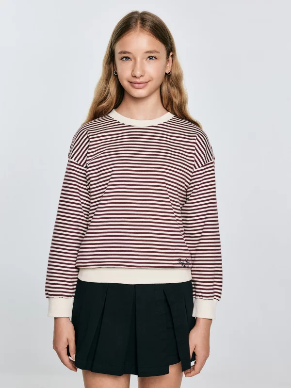 Bluzka dziewczęca w paski bordowo-beżowa Lanla 604